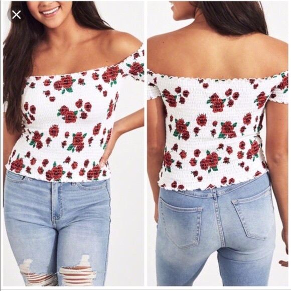 rose patterned off the shoulder top - Picture 4 of 4